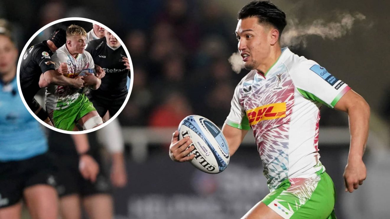 Marcus Smith and Jack Kenningham (inset) in action for Harlequins against Newcastle Falcons.