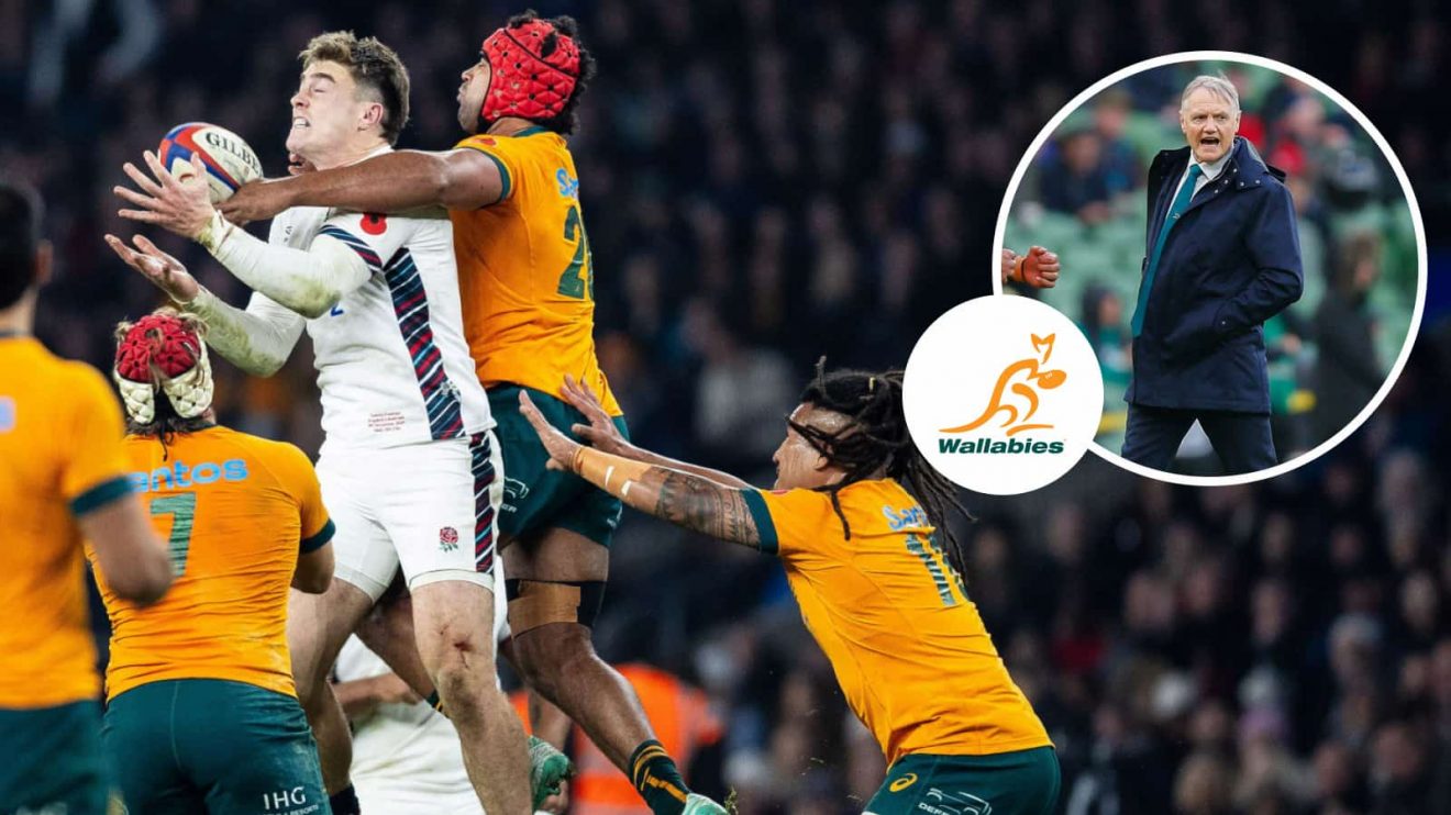 Langi Gleeson in action for Wallabies against England and head coach Joe Schmidt (inset).