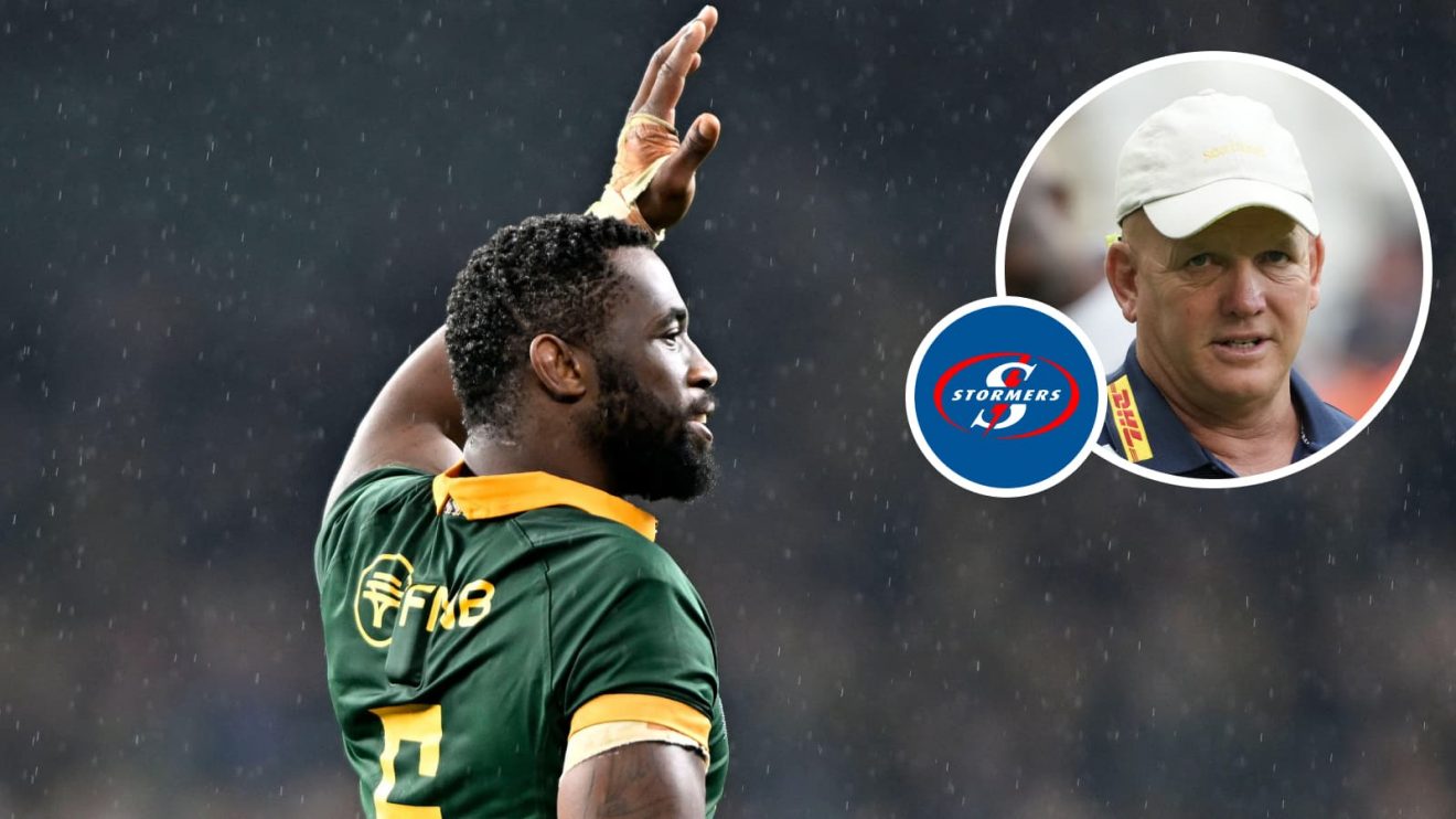 Springboks flanker Siya Kolisi and Stormers boss John Dobson.