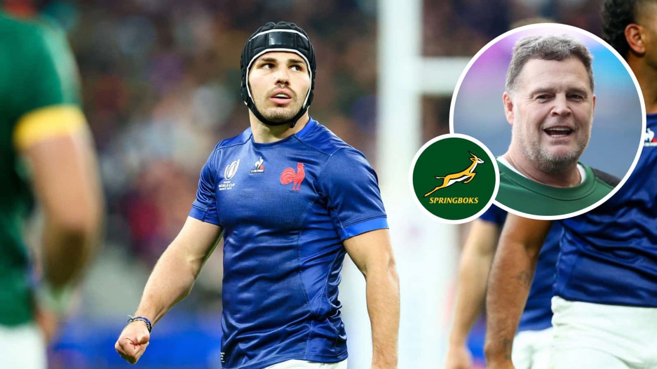 France scrum-half Antoine Dupont and Springboks boss Rassie Erasmus.
