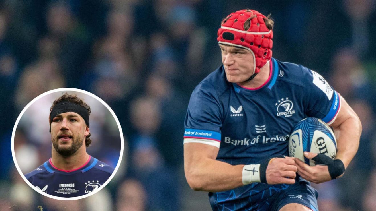 Josh van der Flier and Caelan Doris in action for Leinster in the Champions Cup.