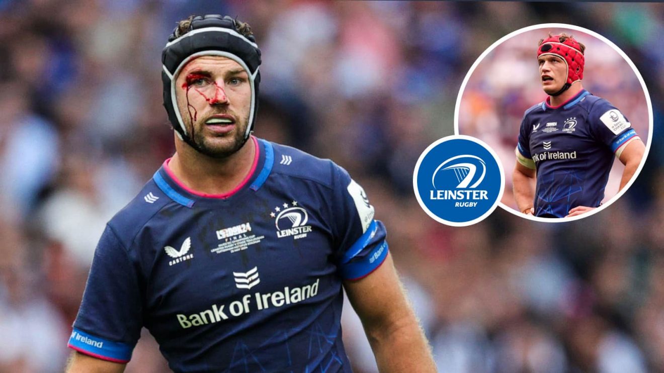 Caelan Doris and Josh van der Flier in action for Leinster in the Champions Cup.