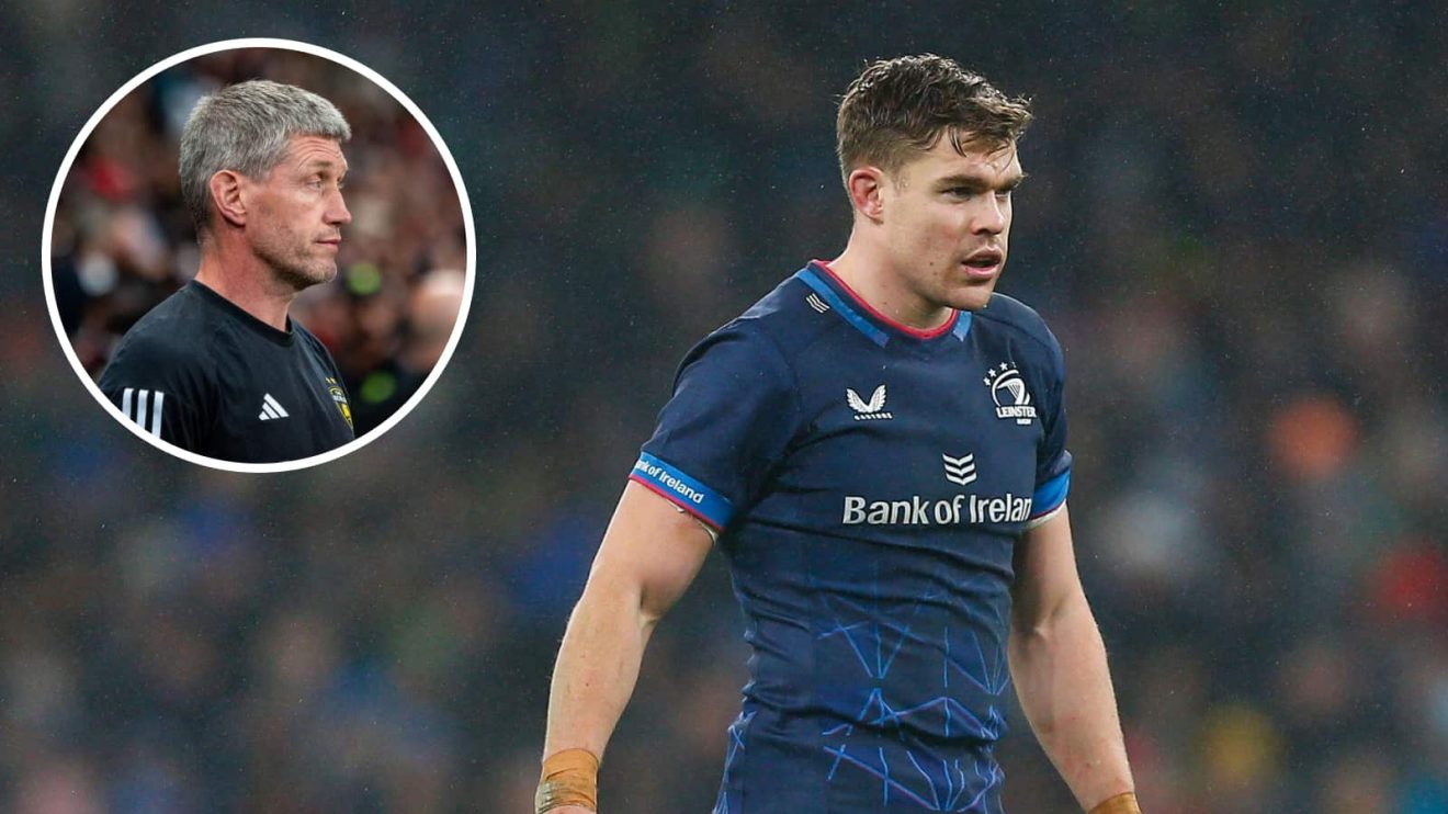 Leinster back Garry Ringrose and an insert of La Rochelle boss Ronan O'Gara