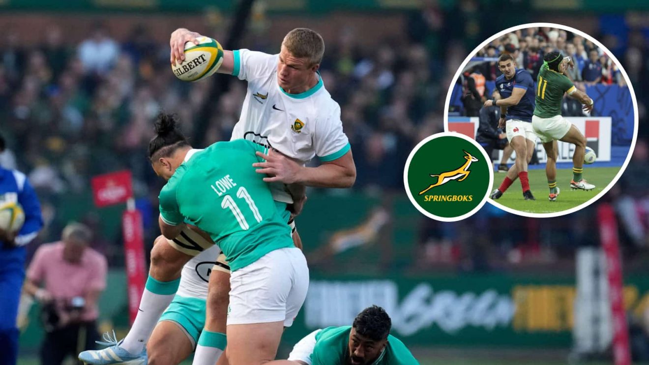 Springboks forward Pieter-Steph du Toit against Ireland and an insert of Cheslin Kolbe v France.