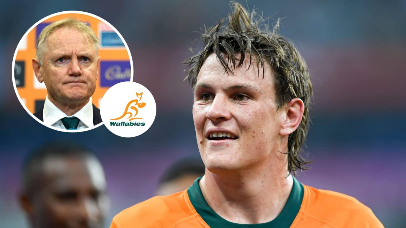 Wallabies flanker Tom Hopper and an insert of head coach Joe Schmidt.