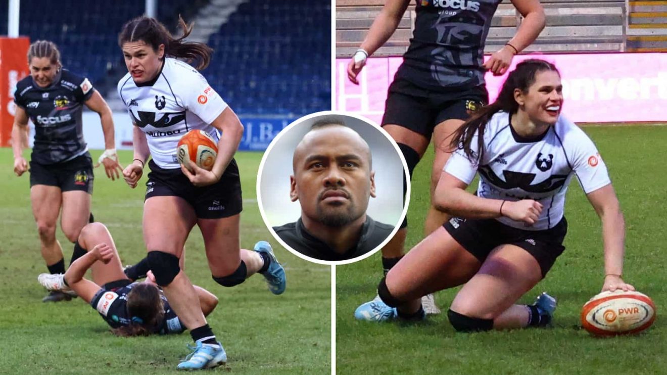 Bristol Bears star Ilona Maher and an insert of All Blacks legend Jonah Lomu.