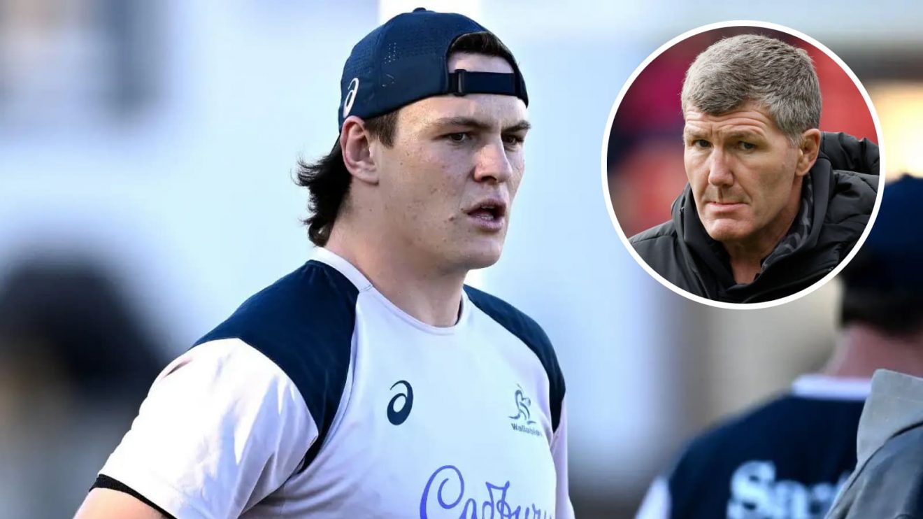 Wallabies and Brumbies forward Tom Hooper with an insert of Exeter Chiefs boss Rob Baxter.