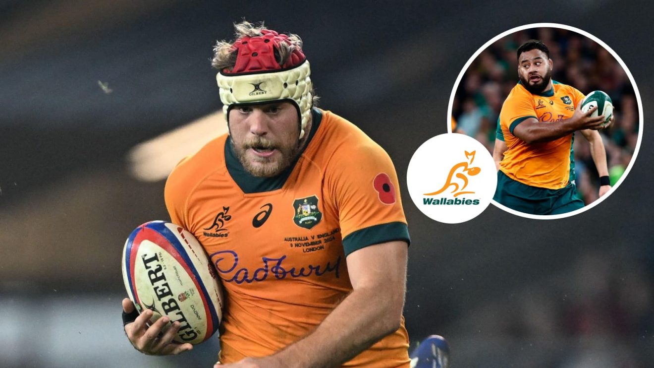 Wallabies forwards Fraser McReight and an insert of Taniela Tupou.