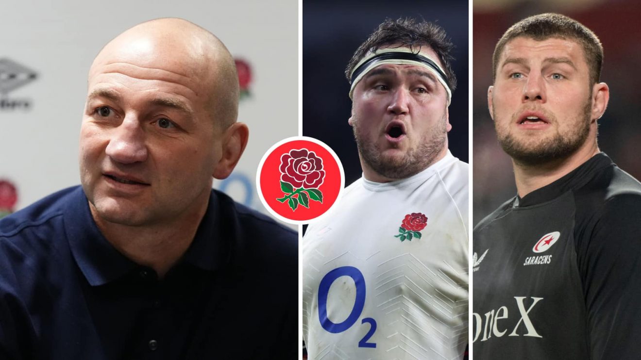 Split image of England head coach Steve Borthwick, forwards Jamie George and Maro Itoje.