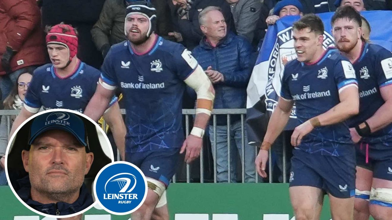 Leinster in action against La Rochelle in the Champions Cup and coach Jacques Nienaber (inset).