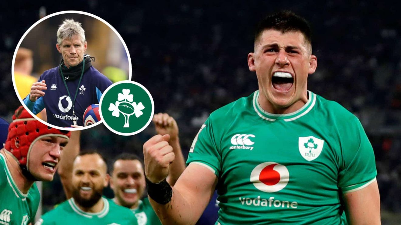 Ireland hooker Dan Sheehan and insert of interim head coach Simon Easterby.