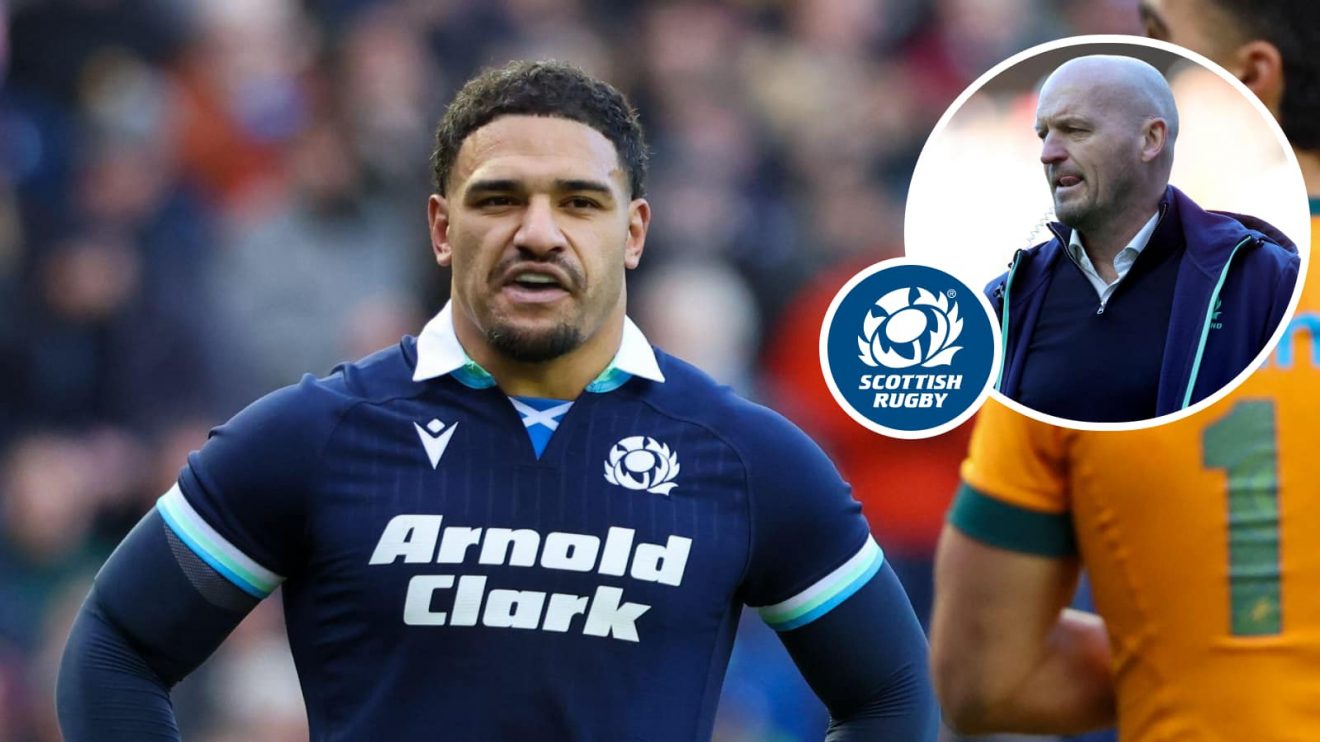 Scotland captain Sione Tuipulotu and an insert of head coach Gregor Townsend.