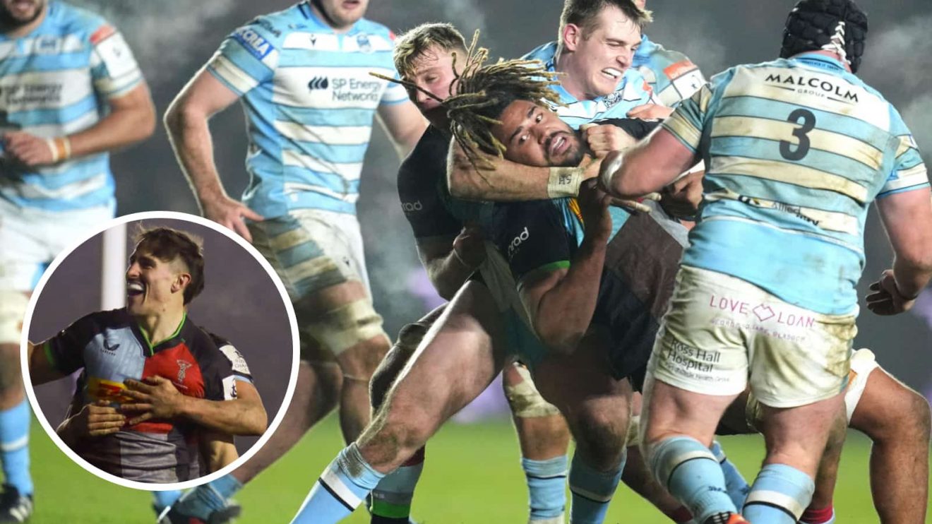 Chandler Cunningham-South and Cadan Murley (inset) in action for Harlequins against Glasgow Warriors.