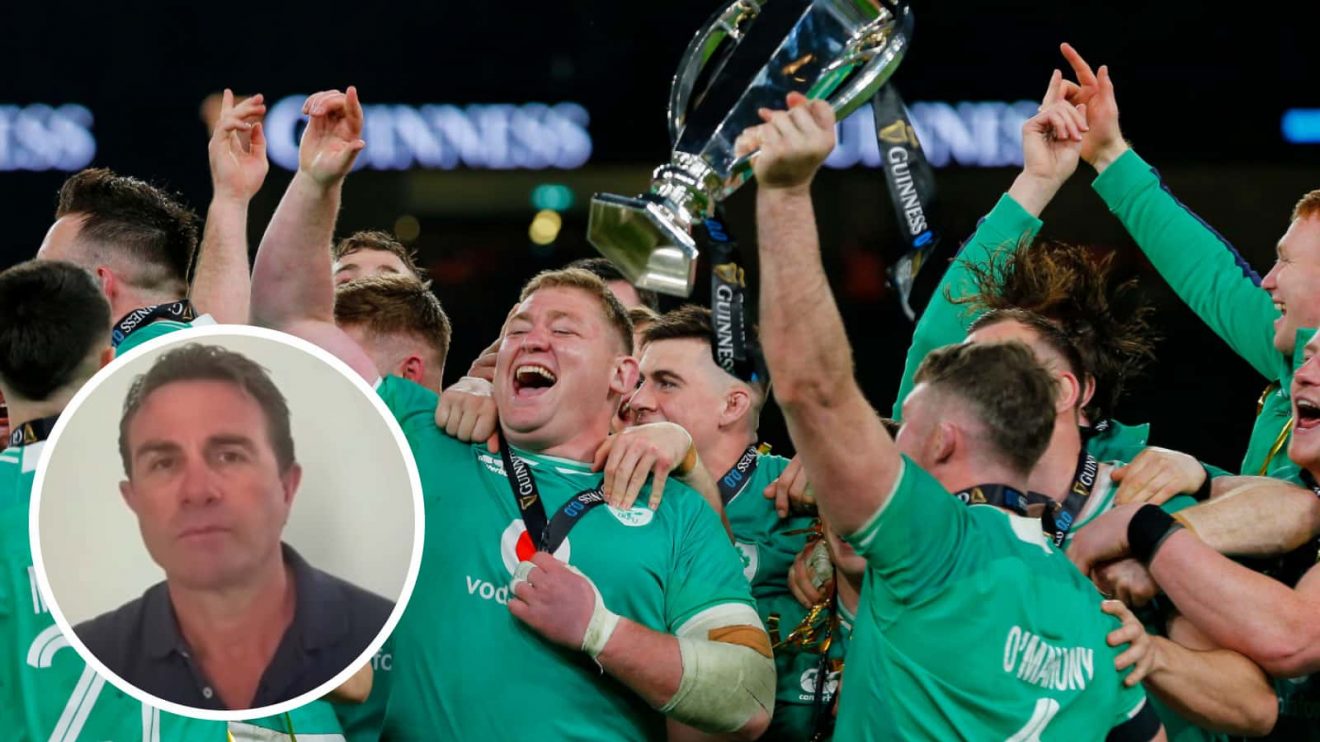 Ireland celebrate Six Nations title in 2024 and former All Blacks scrum-half Justin Marshall (inset).