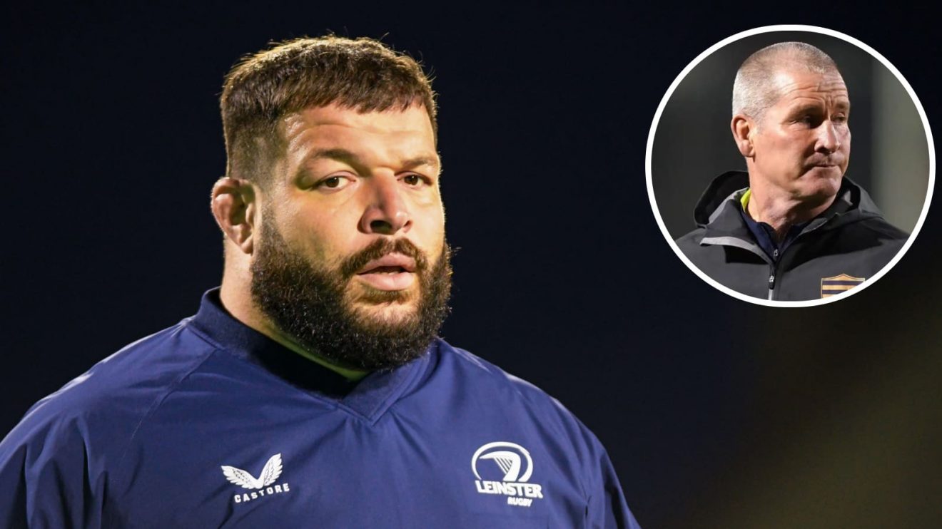 Leinster prop Rabah Slimani and an insert of Racing 92 coach Stuart Lancaster.