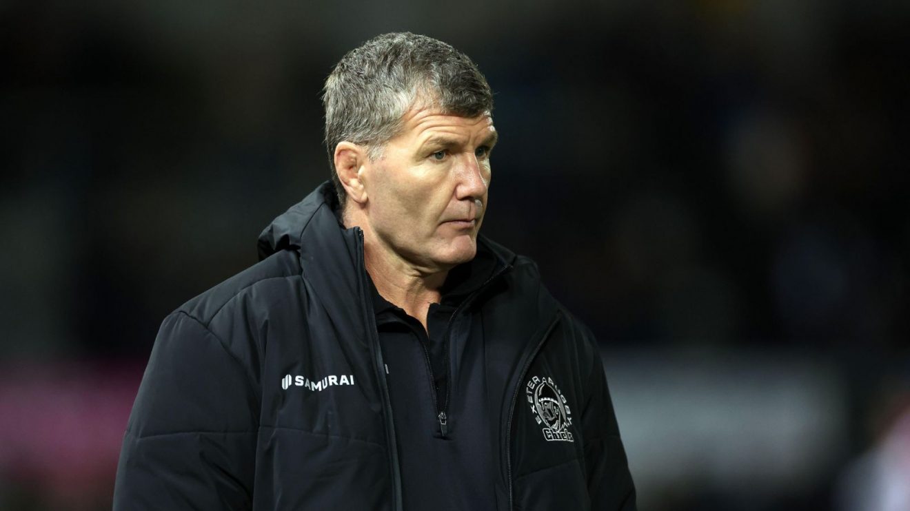 Exeter Chiefs director of rugby Rob Baxter watching his team warm-up