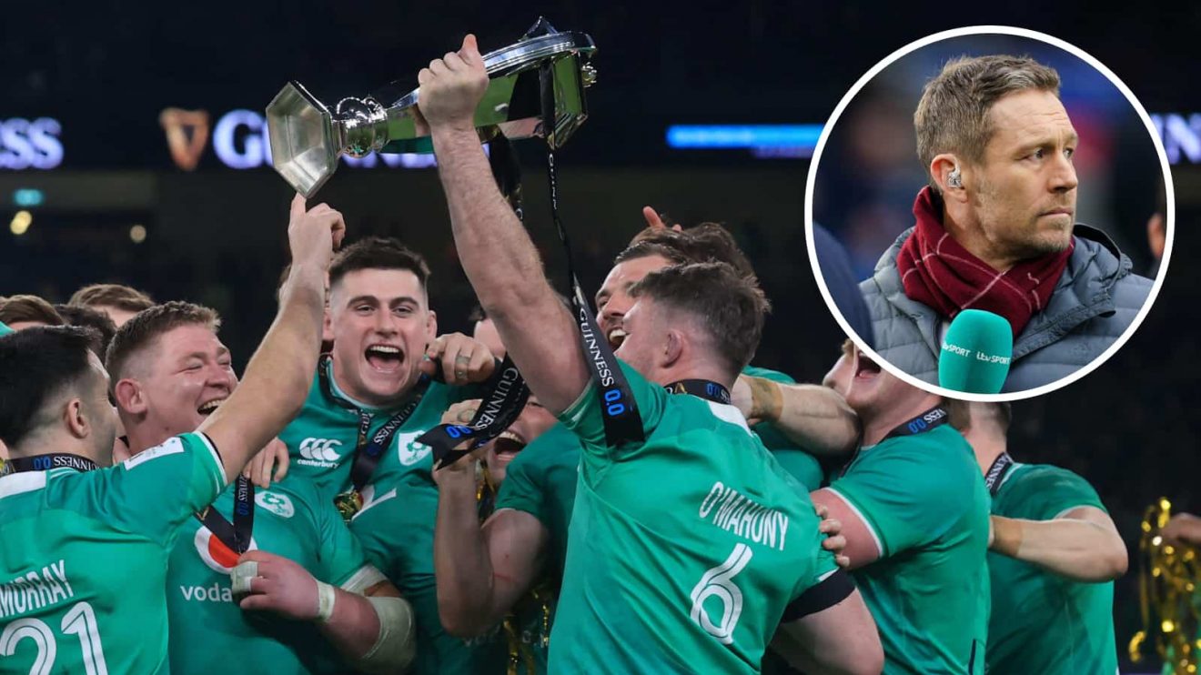Ireland celebrate the 2024 Six Nations and an insert of Jonny Wilkinson working for ITV Sport.