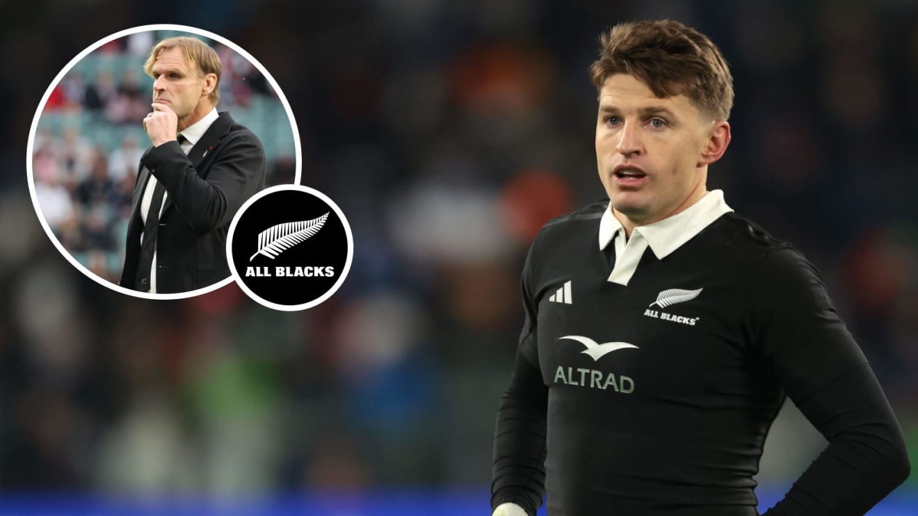 All Blacks playmaker Beauden Barrett and head coach Scott Robertson (inset).