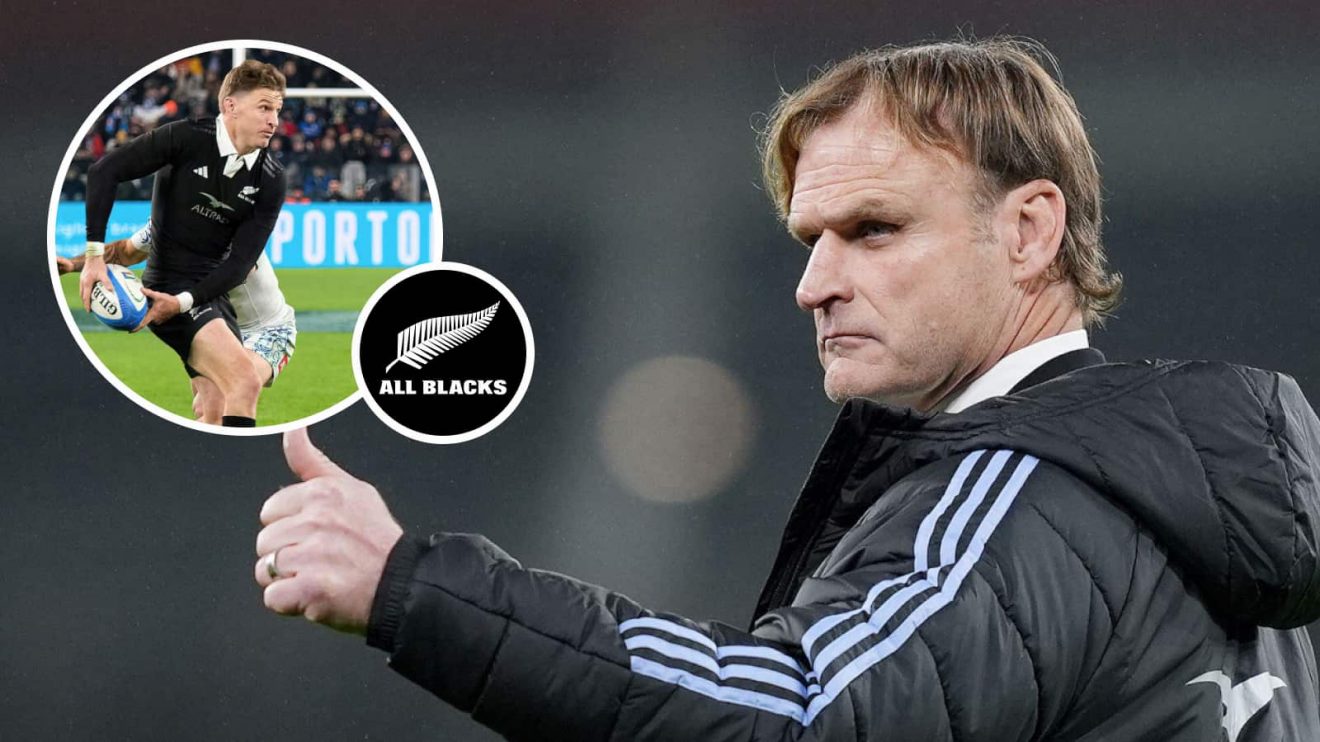 All Blacks head coach Scott Robertson and fly-half Beauden Barrett (inset).