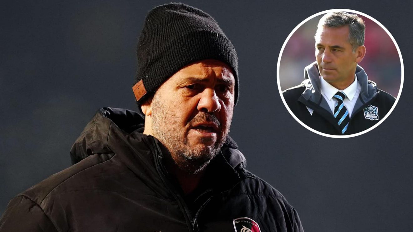 Leicester Tigers head coach Michael Chieka and an insert of Franco Smith.