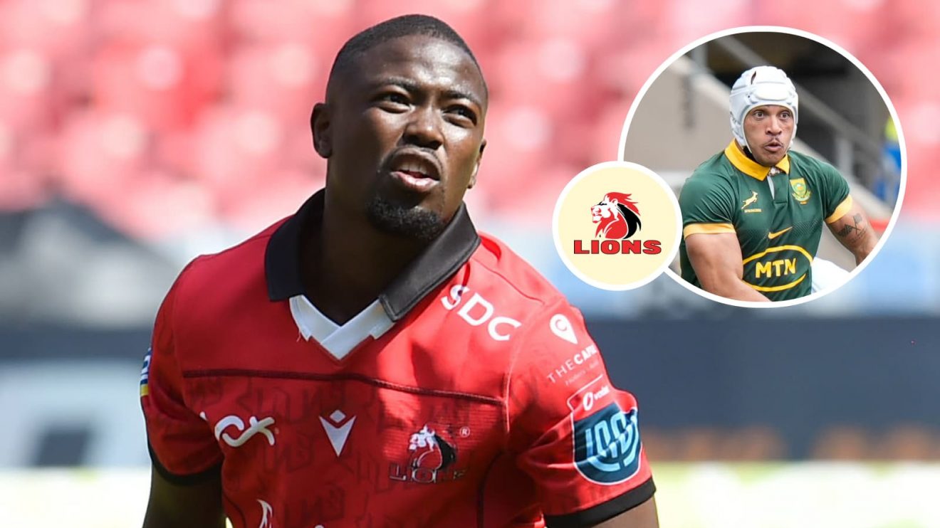 Lions star Sanele Nohamba and teammate Edwill van der Merwe.