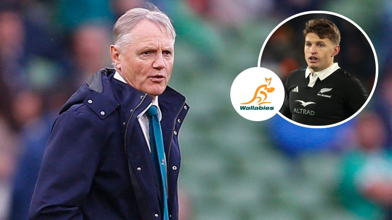 Wallabies head coach Joe Schmidt and All Blacks playmaker Beauden Barrett (inset).