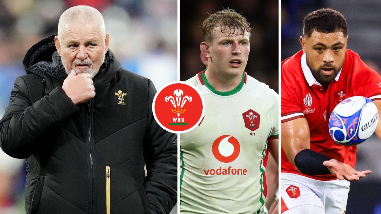 A three pannell image of Warren Gatland, Jac Morgan and Taulupe Faletau