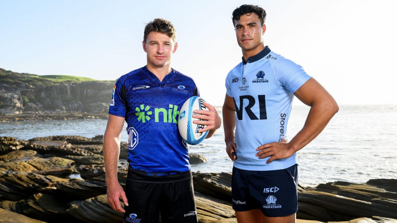 Beauden Barrett Blues and Joseph Suaalii Waratahs SRP launch 2025 - Alamy