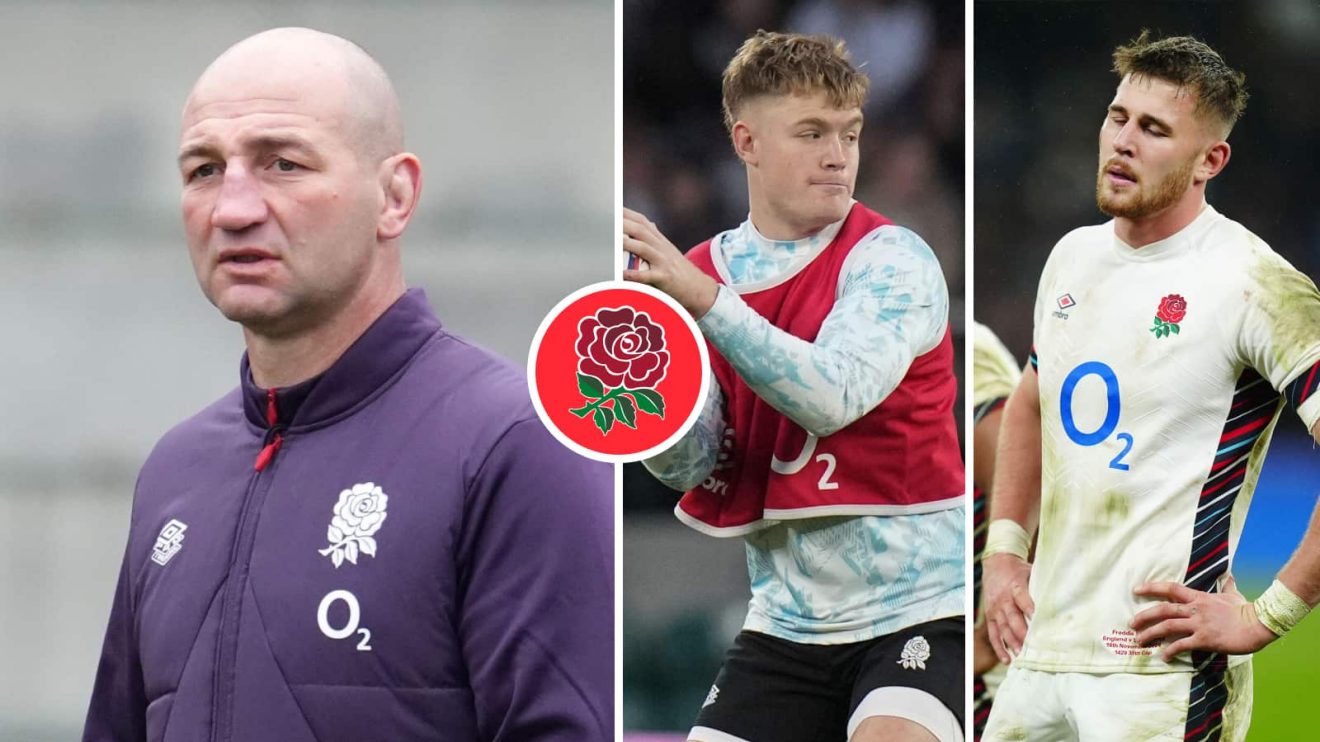 England head coach Steve Borthwick, fly-half Fin Smith and full-back Freddie Steward.