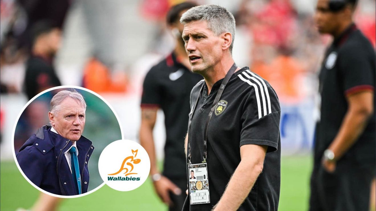 La Rochelle head coach Ronan O'Gara and current Wallabies boss Joe Schmidt (inset), who will step down later in 2025.