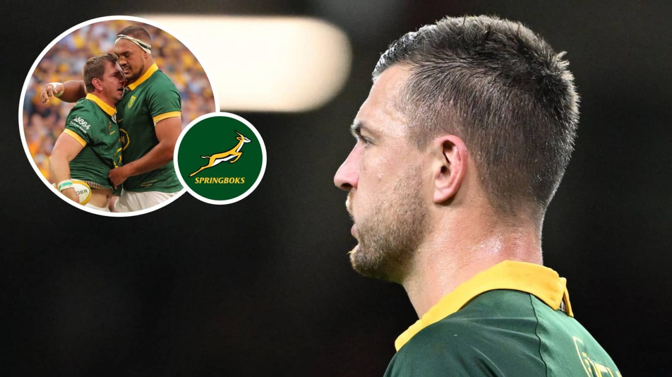 Springboks fly-half Handre Pollard and an insert of Salmaan Moerat.