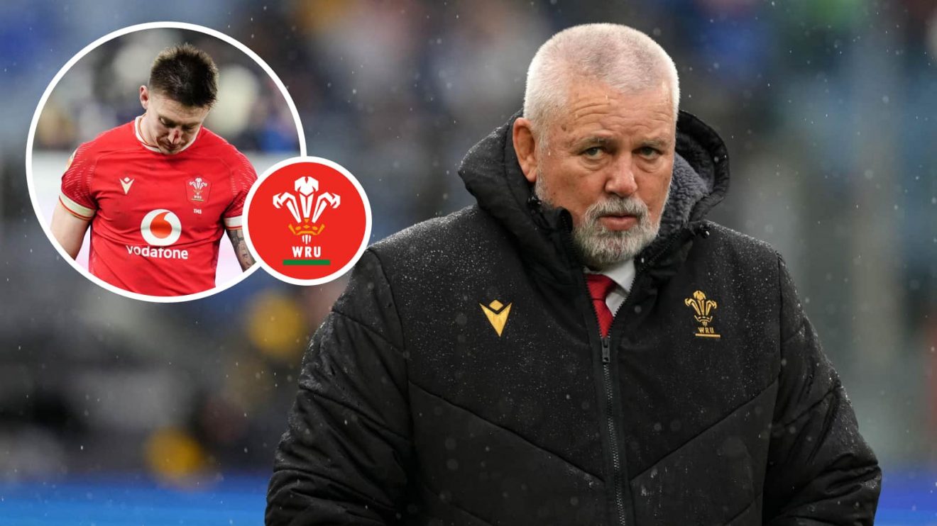 Ex-Wales head coach Warren Gatland and an insert of Josh Adams