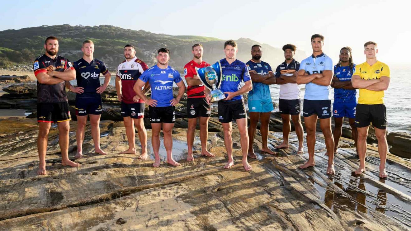 All the teams represented at the Super Rugby Pacific season launch in 2025.