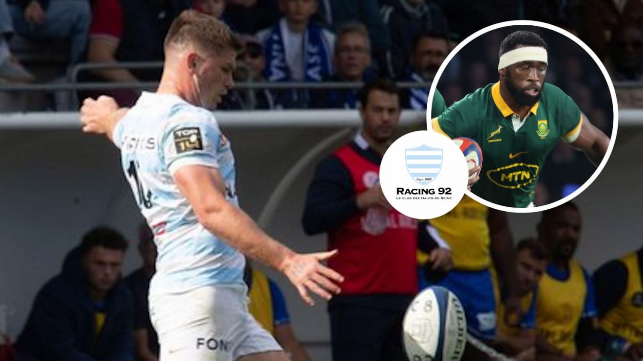 Owen Farrell in action for Racing 92 and Springboks skipper Siya Kolisi (inset).