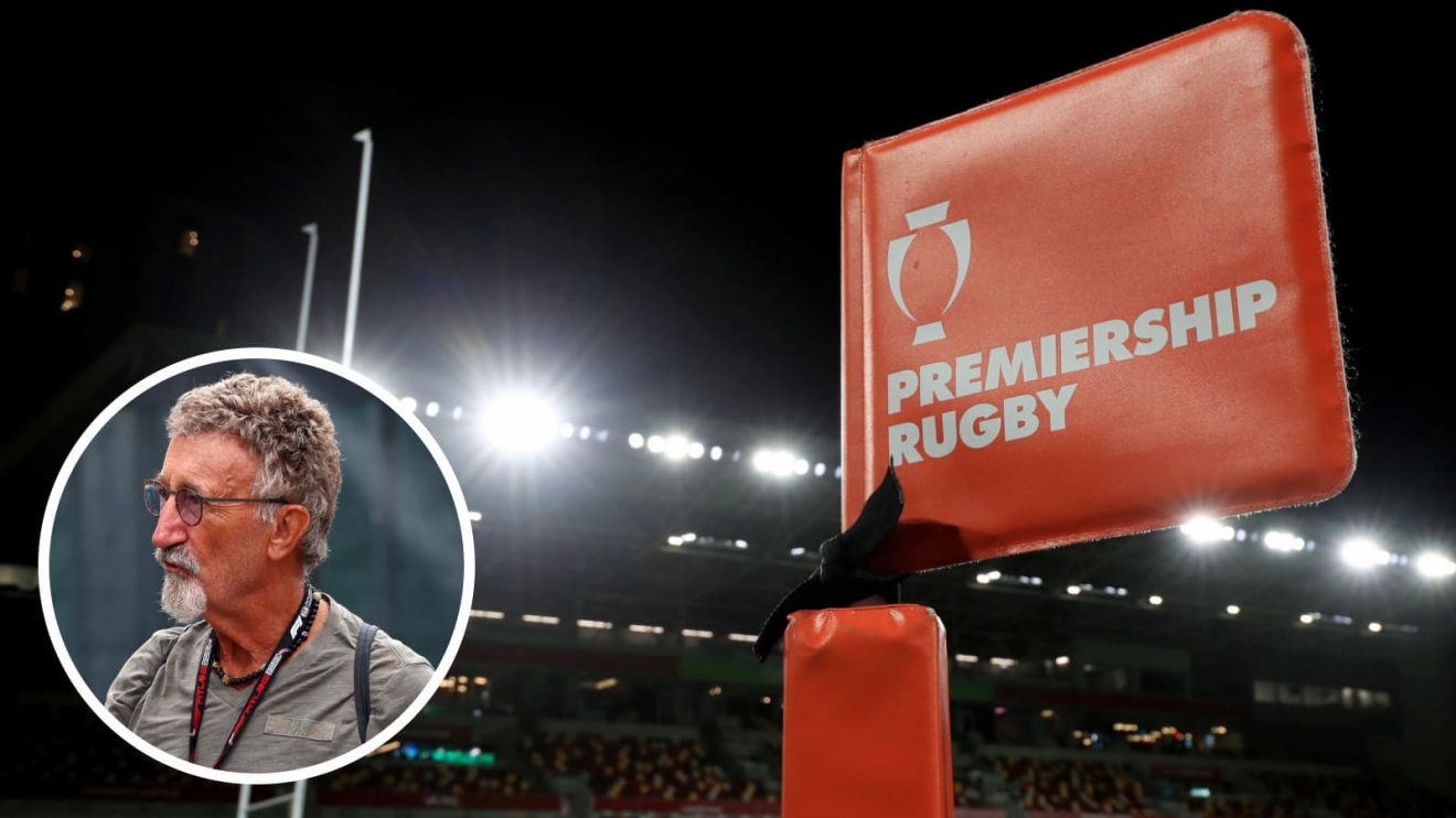 Premiership Rugby flag at London Irish's former stadium and ex-F1 team boss Eddie Jordan (inset).