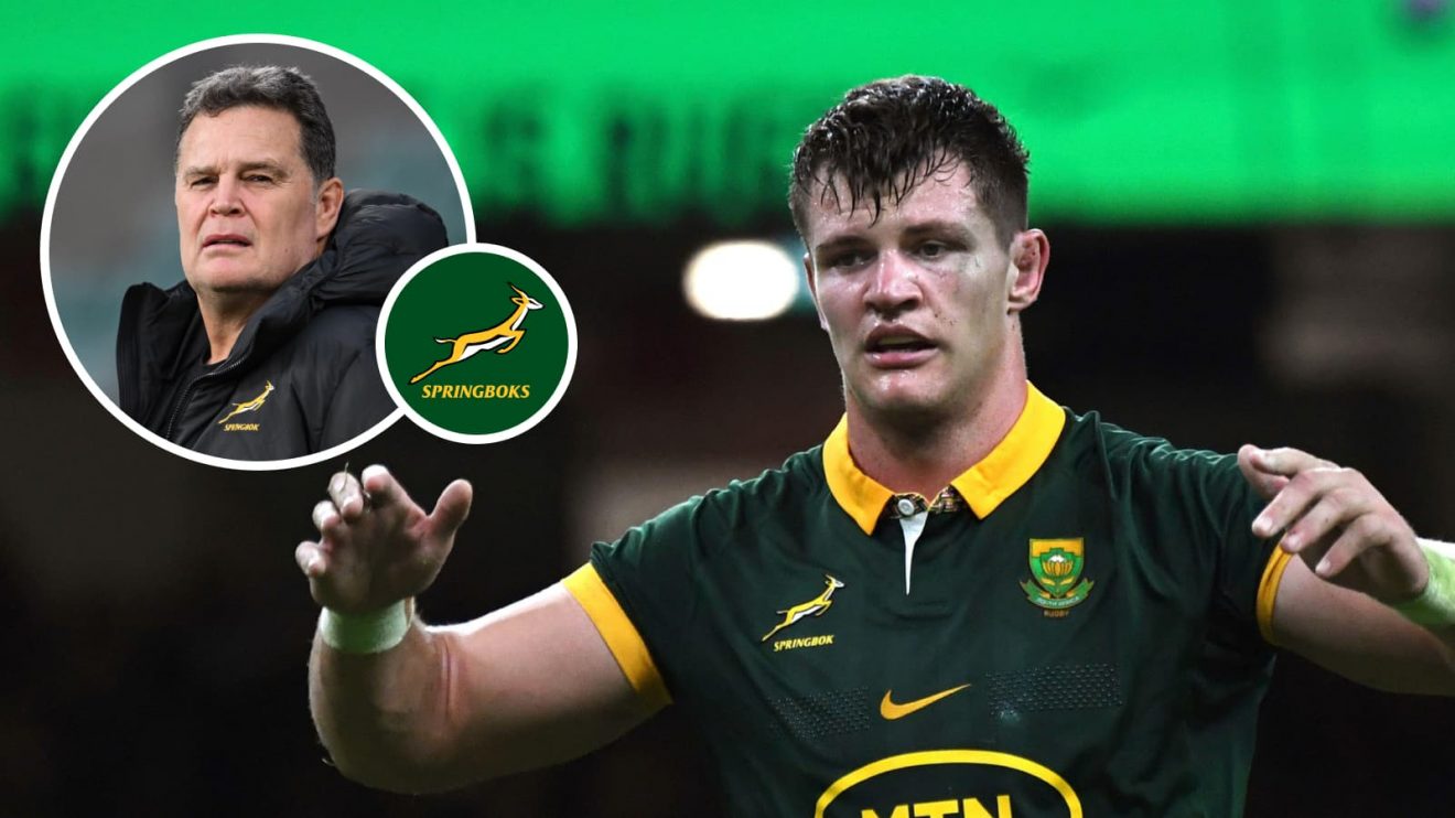 Springboks and Bulls forward Elrigh Louw and an insert of Rassie Erasmus