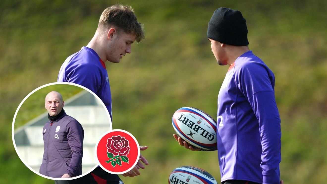 A two layered image of Fin and Marcus Smith with an inset of Steve Borthwick