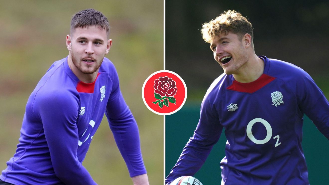 A two pannell image of England players Freddie Steward and Fin Smith