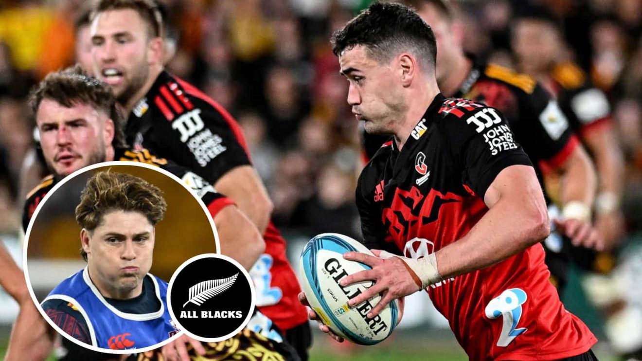 Will Jordan in action for Crusaders against the Chiefs and Wallabies fly-half James O'Connor (inset).