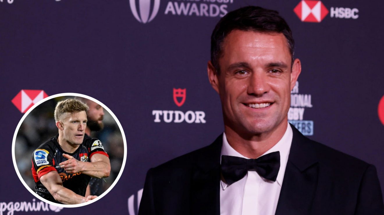 All Blacks legend Dan Carter and current Chiefs fly-half Damian McKenzie (inset).