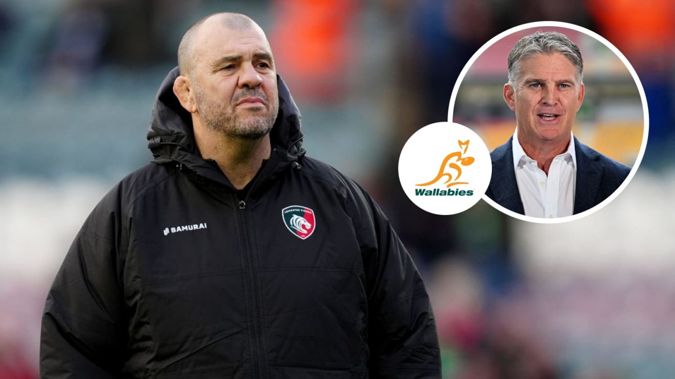 Former Wallabies head coach Michael Cheika and legendary player Tim Horan (inset).