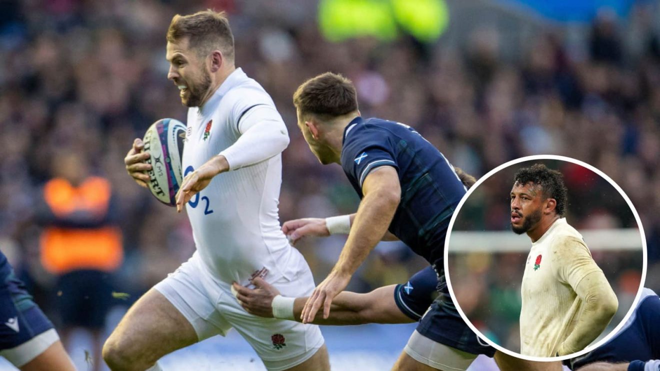 England taking on Scotland in the Six Nations and former Test flanker Courtney Lawes (inset).