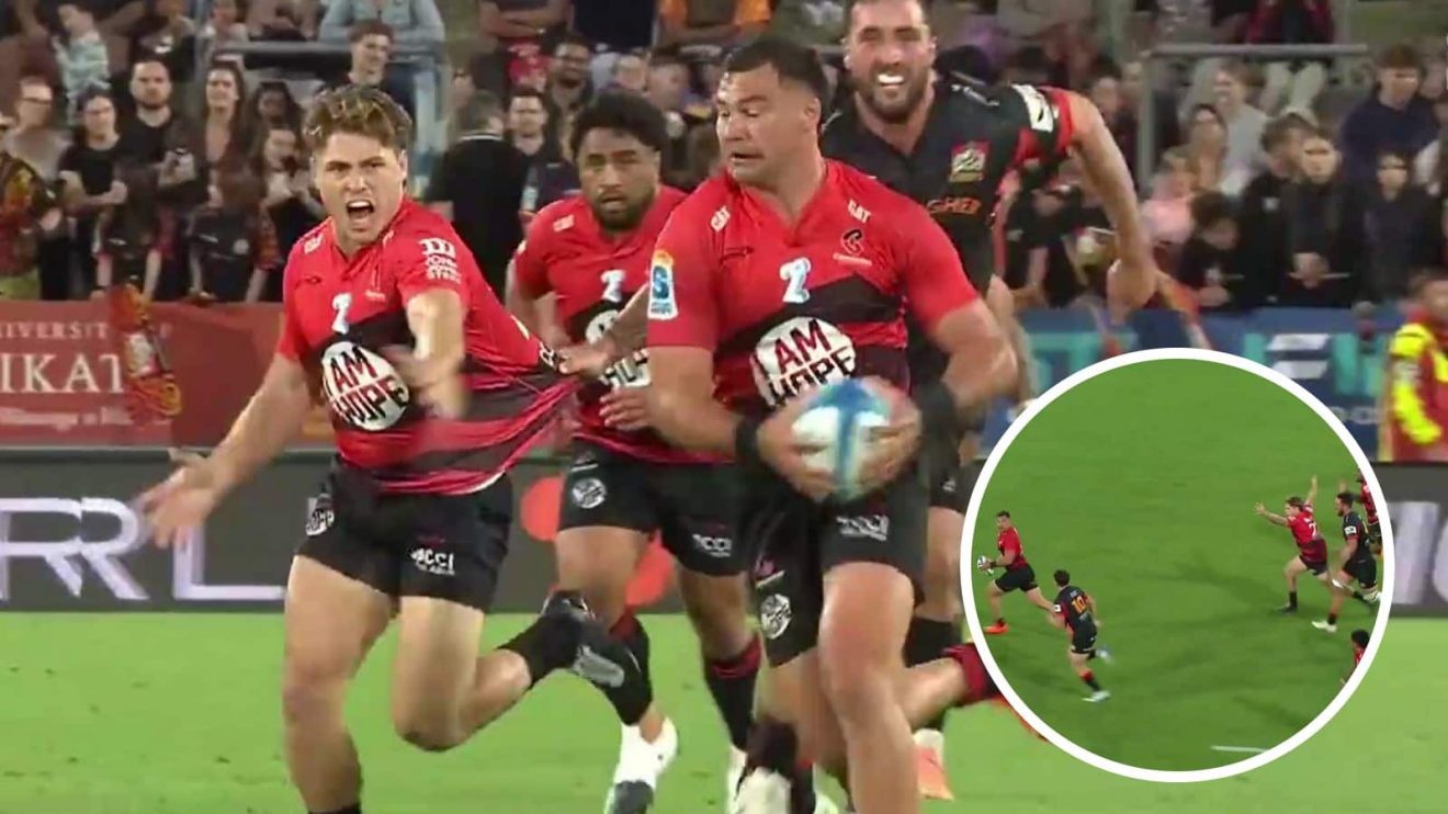 Screenshots from the Chiefs v Crusaders match featuring James O'Connor, Josh Lord and David Havilli.