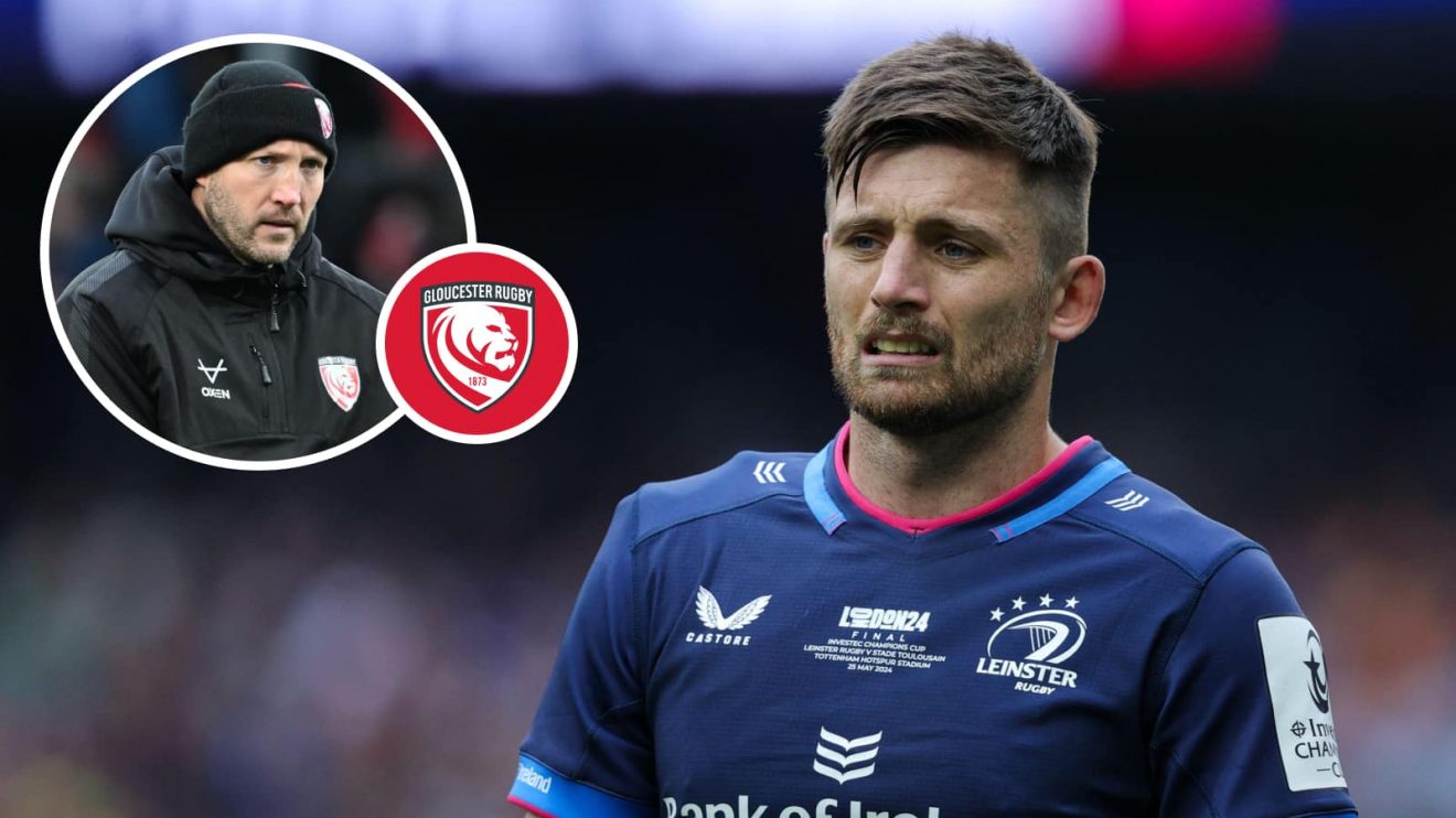 Leinster fly-half Ross Byrne and an insert of Gloucester head coach George Skivington.
