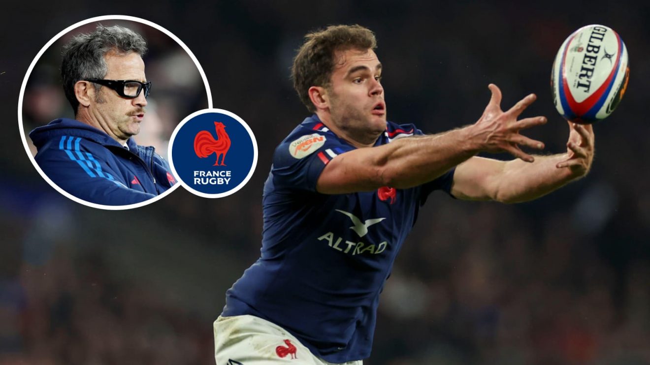 France winger Damian Penaud and an insert of Fabien Galthie.