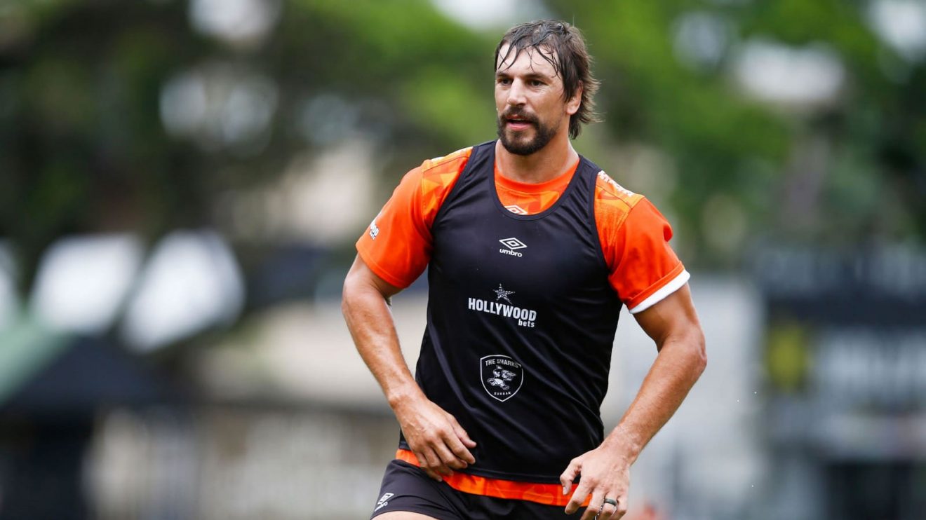 Springboks star Eben Etzebeth in training with the Sharks in 2025.