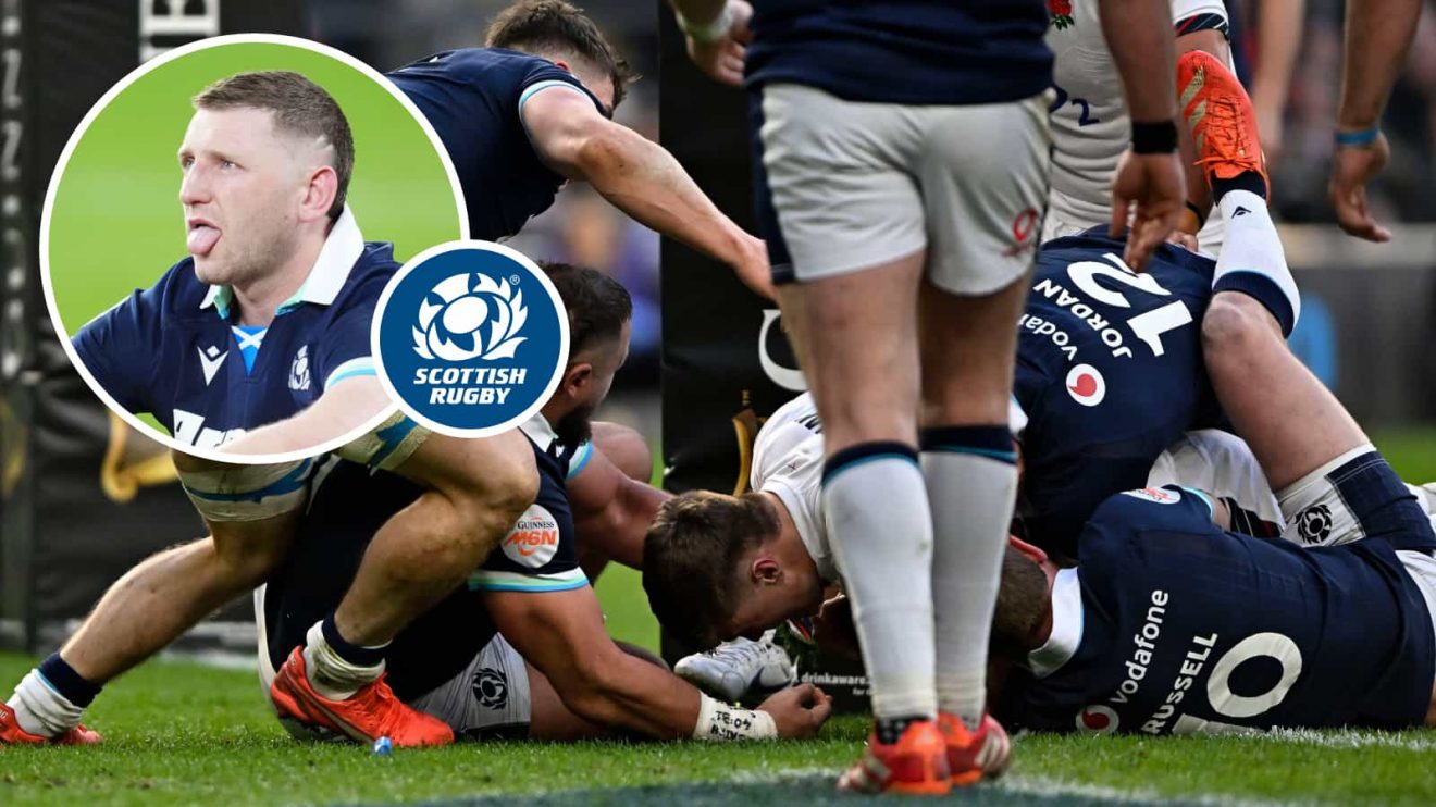 Tommy Freeman's try during the Six Nations match against England and an insert of Scotland co-captain Finn Russell