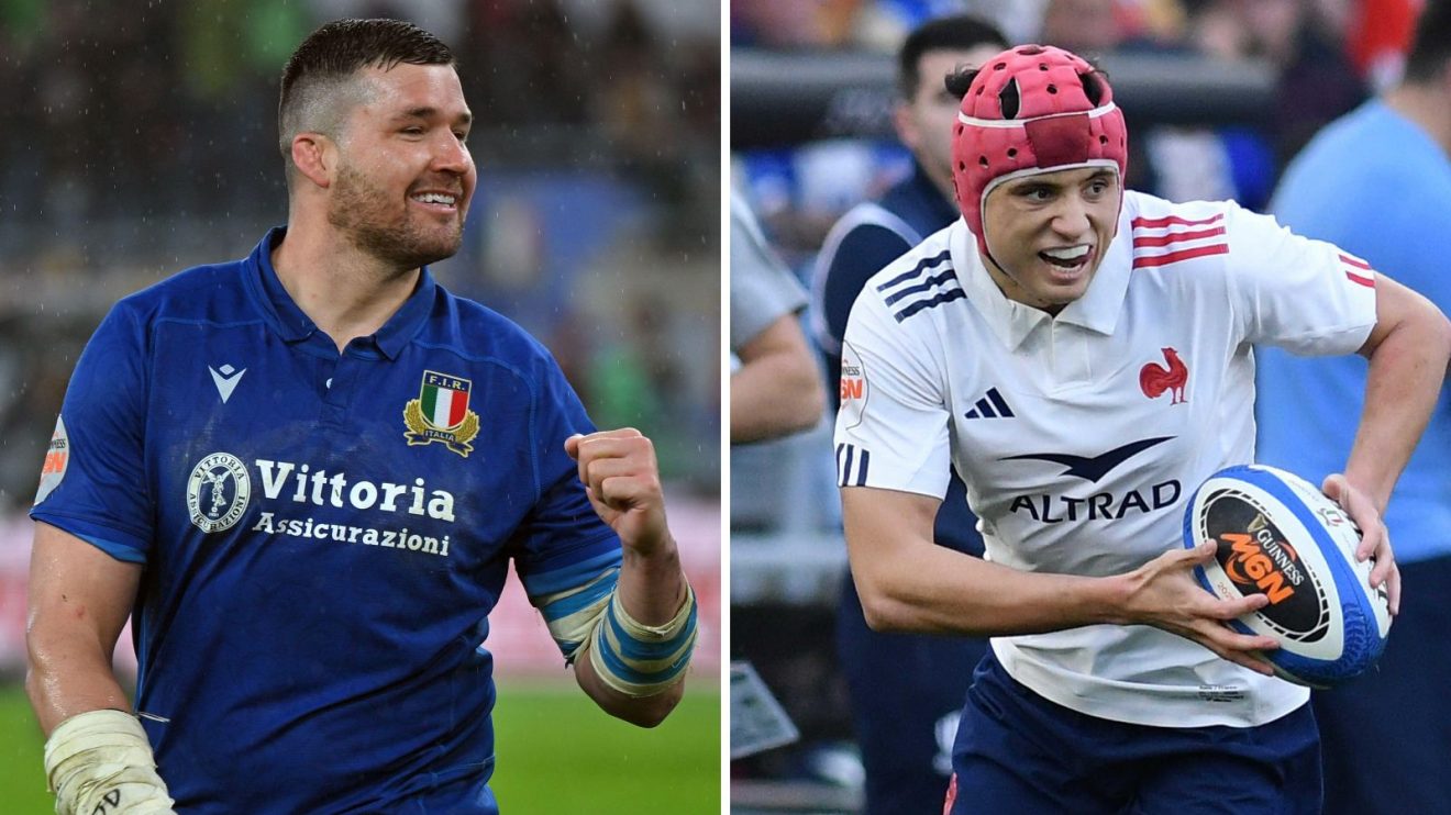 A two pannelled image of Sebastian Negri and Louis Bielle-Biarrey