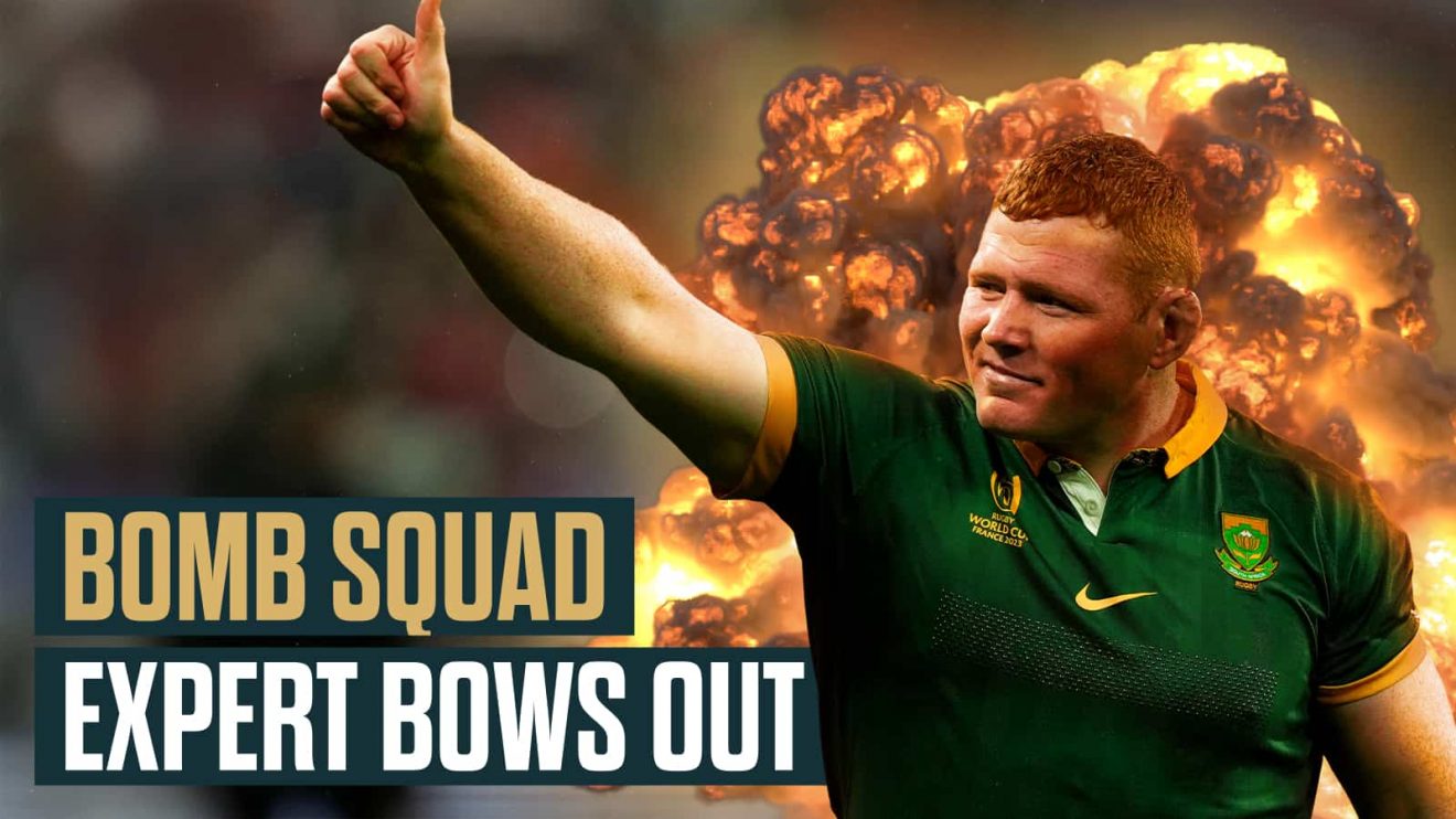 Springboks prop Steven Kitshoff with the text reading BOMB SQUAD EXPERT BOWS OUT.