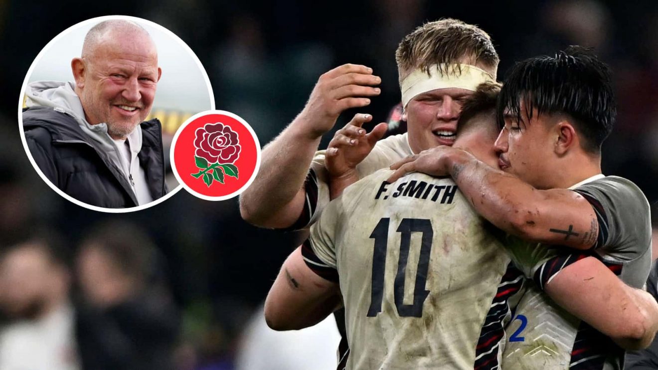 England players Fin Smith, Fin Baxter, Marcus Smith and an insert of Newcastle Falcons boss Steve Borthwick.